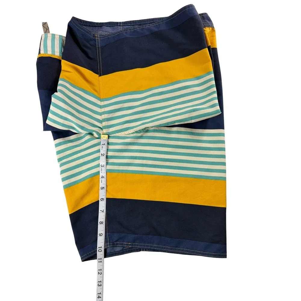 Patagonia Mens 34 Board Shorts Blue Yellow Striped Nylon Mesh Lined Swim Trunks